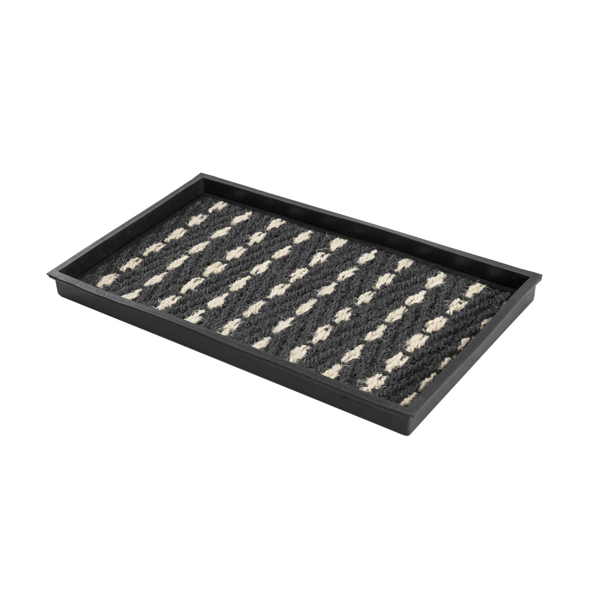 Rubber Boot Tray with Woven Coir Insert, 24 x 14 Inch, Gray and Ivory