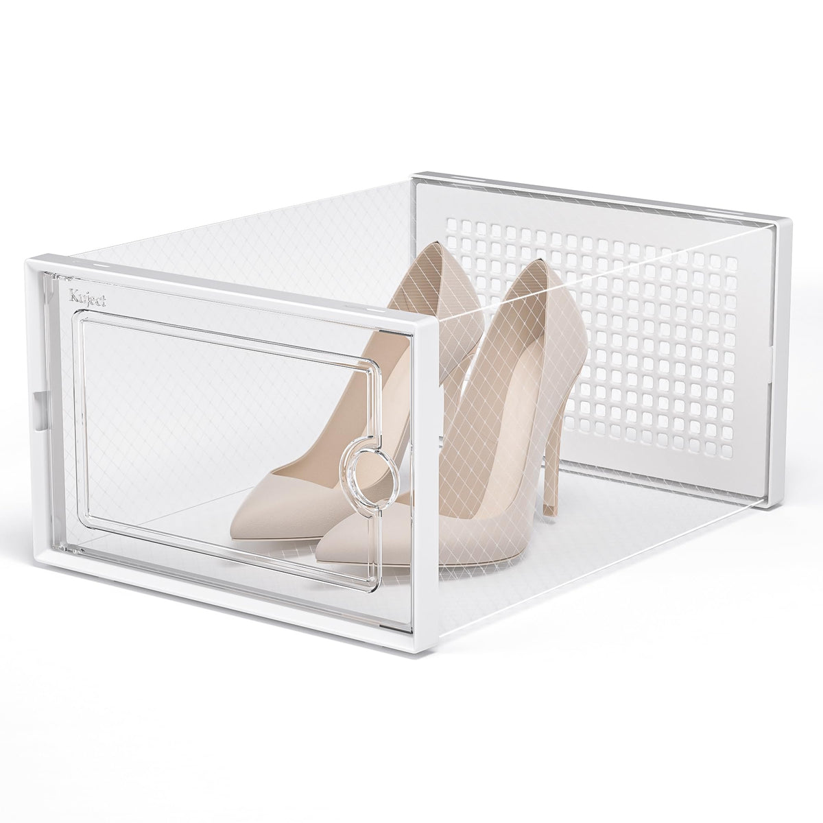 Stackable Shoe Boxes, 12 Pack, X-Large, White Frame Shoe Organizer
