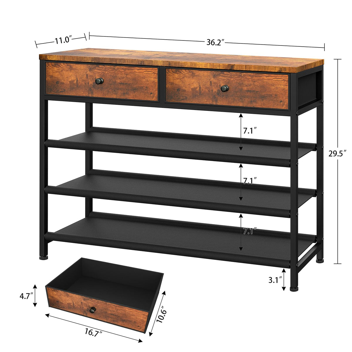 4 Tier Shoe Rack with 2 Drawers and Wood Top, 12 to 15 Pairs, Brown