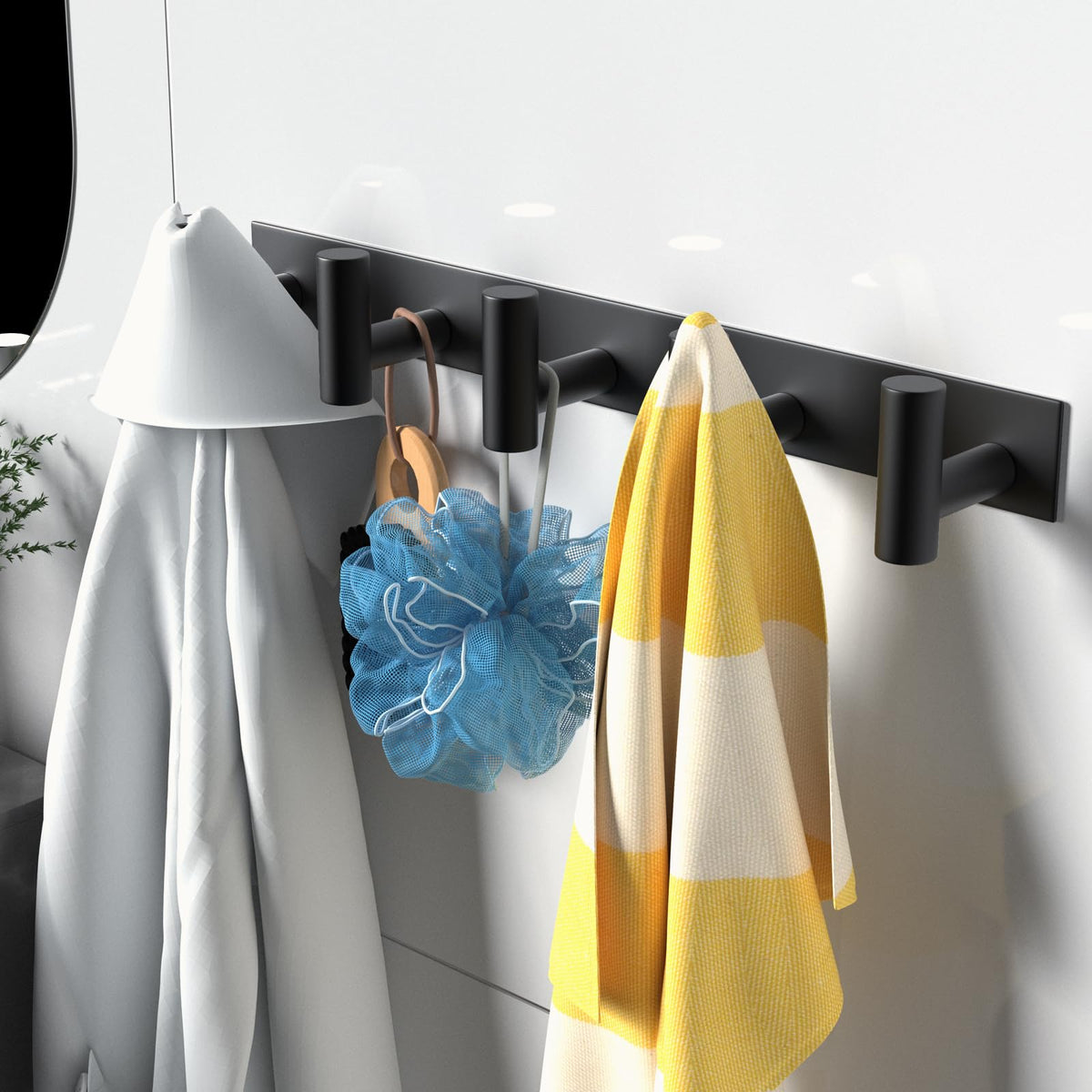 Black Wall Hook Rack, 5 Hooks, 2 Pack, Stainless Steel Coat Hanger
