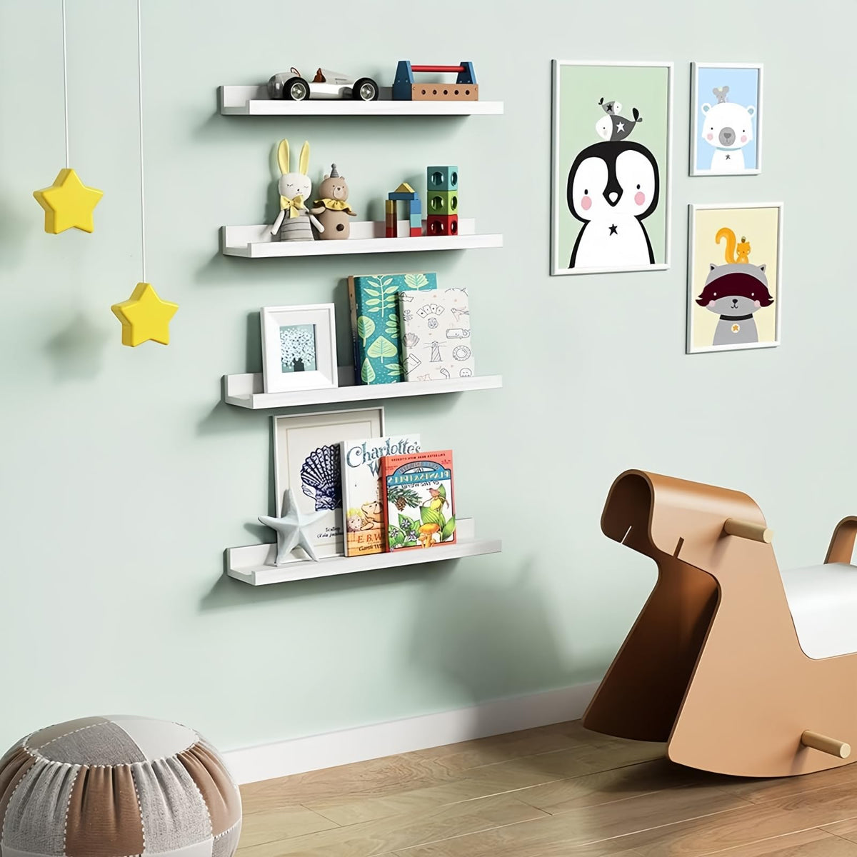 White Picture Ledge Shelves, 24 Inch, Set of 4 Nursery Book Shelves