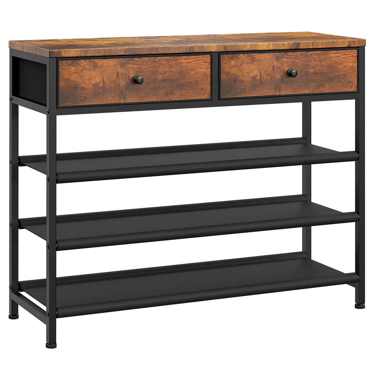4 Tier Shoe Rack with 2 Drawers and Wood Top, 12 to 15 Pairs, Brown