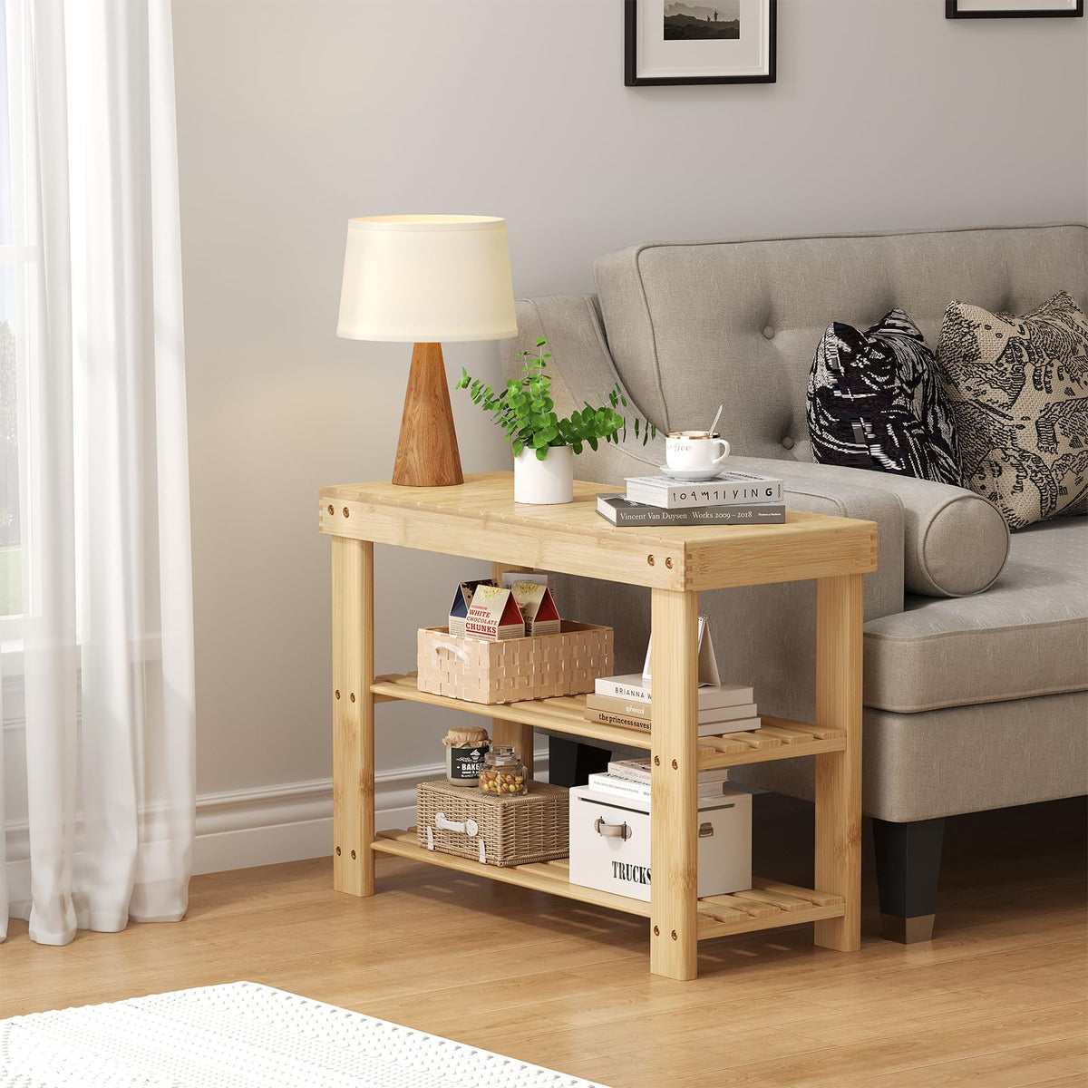 Natural Bamboo Shoe Bench, 3 Tier, 27.6 Inch, 286 lb Seat