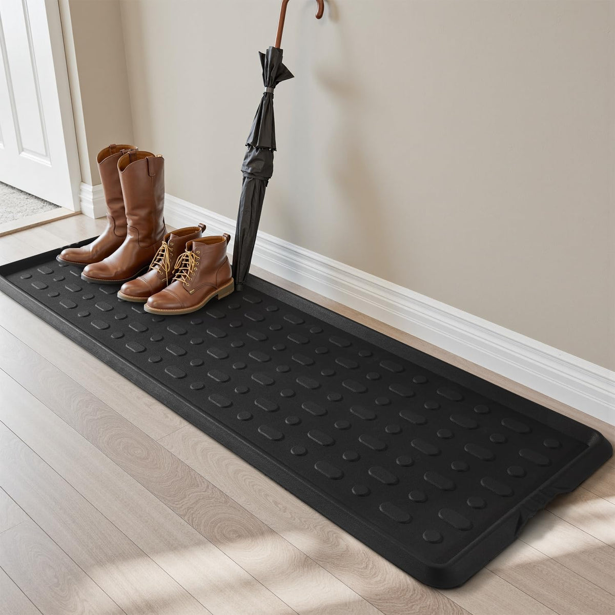 Large Rubber Boot Tray, 16 x 48 Inch, Black Dots, Fits 3 Pairs