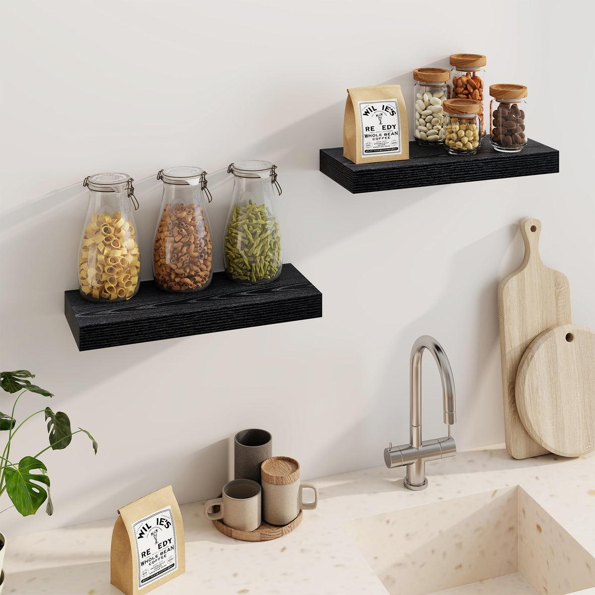 20 Inch Black Floating Shelf Pair with Invisible Brackets