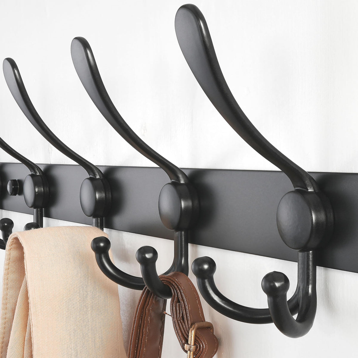 Long Black Coat Rack Rail, 38 Inch, 10 Triple Hooks for Wall