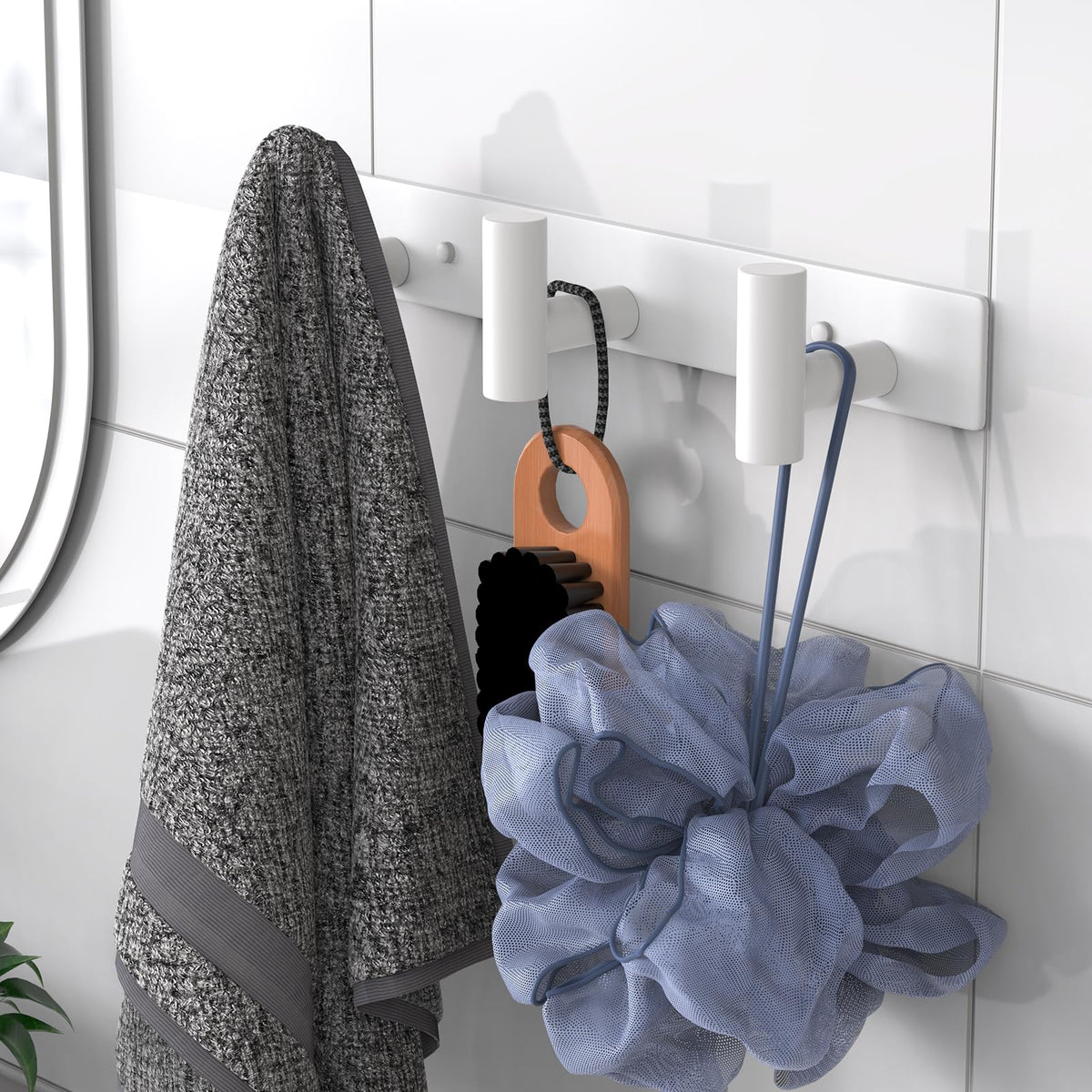 White T Shape Hook Rail, 3 Hooks, Set of 2 Wall Coat Racks