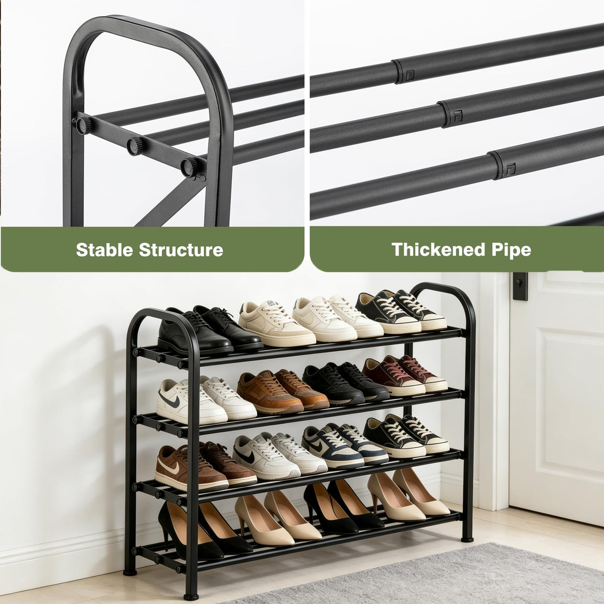 4-Tier Stackable Shoe Rack, Expands 16 to 32 Inches, Metal