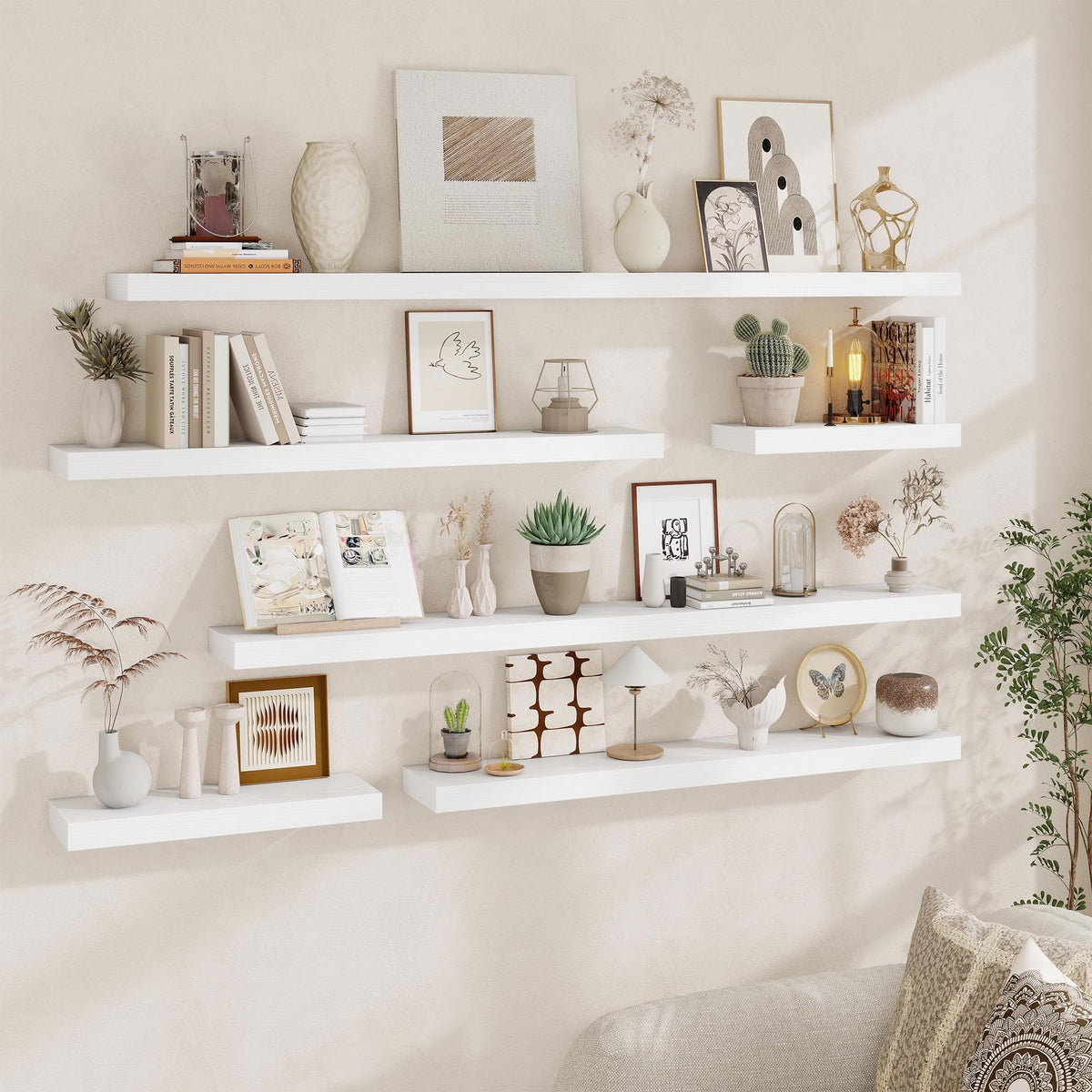 White 40 Inch Floating Shelves, Pair with Hidden Brackets