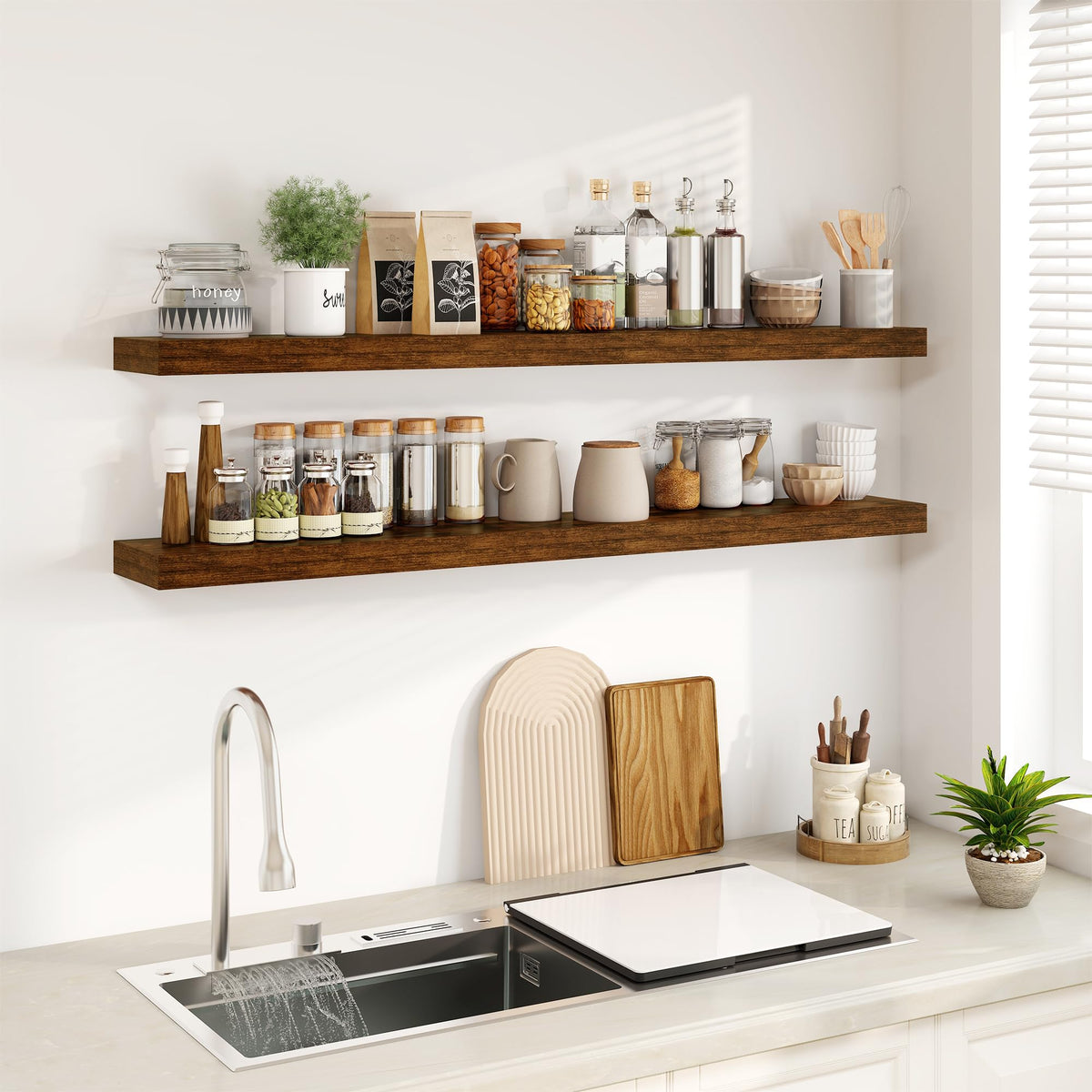 Brown Floating Shelves Set of 2, 55 Inch Extra Long