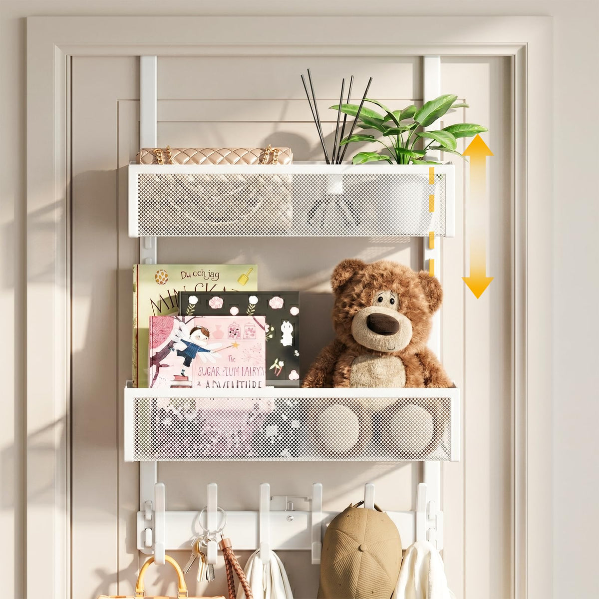 Over the Door Hook Rack for 1 3/4 Inch Doors, Hanging Door Organizer, White