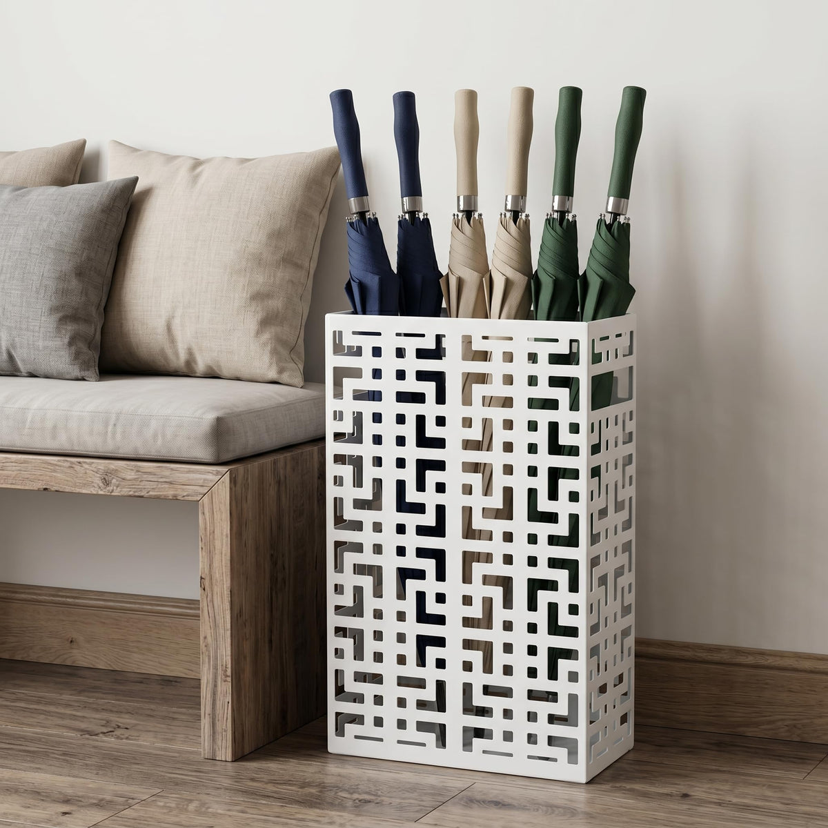 Square Metal Umbrella Stand, 16 x 10 x 5 Inch, White