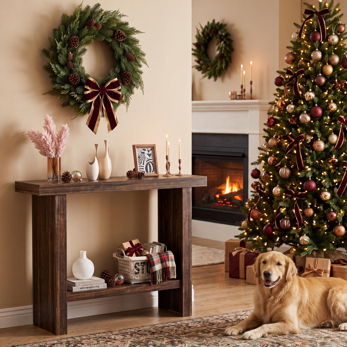 Farmhouse Narrow Console Table, 39.3 Inch, Rustic Brown