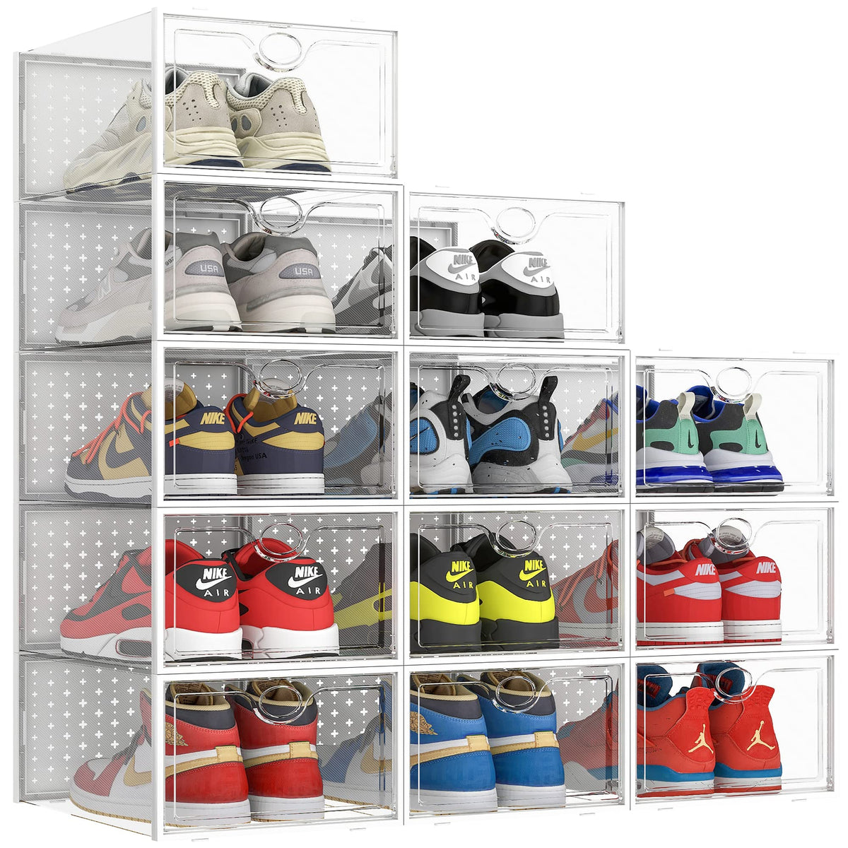 XXL Clear Shoe Boxes, 12 Pack, Stackable, Fits Size 14