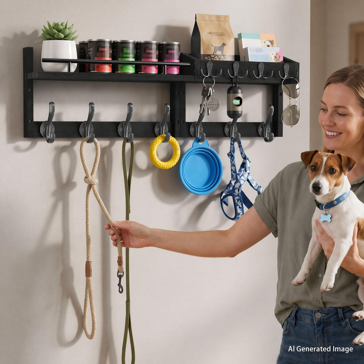 Wall Coat Rack with Shelf, 29 Inch, 7 Coat Hooks and 4 Key Hooks, Black