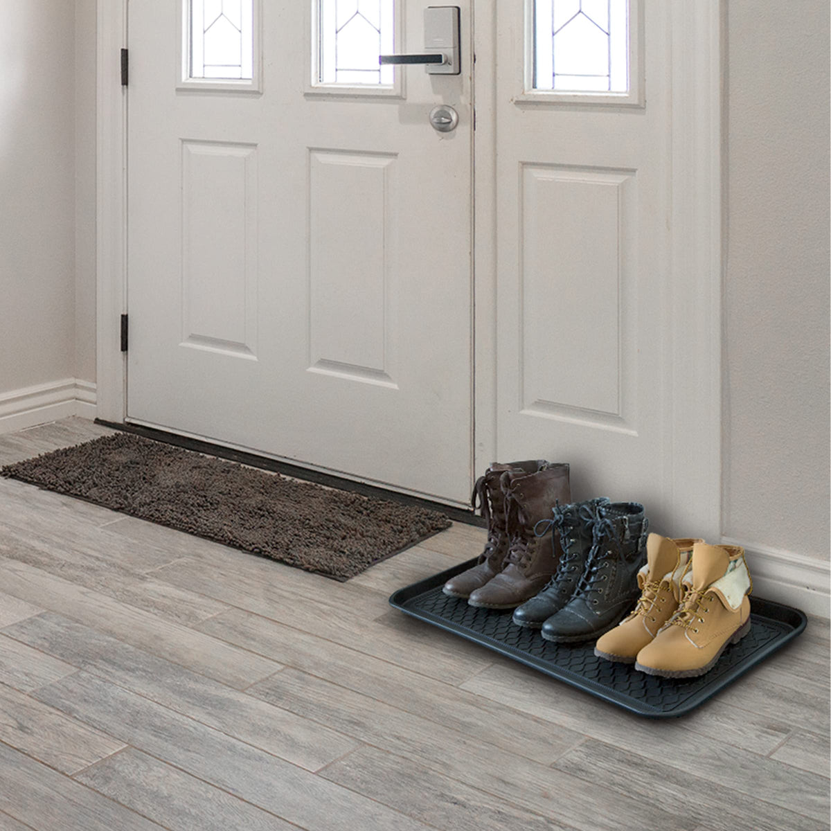 Large Black Boot Tray, 30 x 15 Inch Indoor Outdoor Shoe Mat