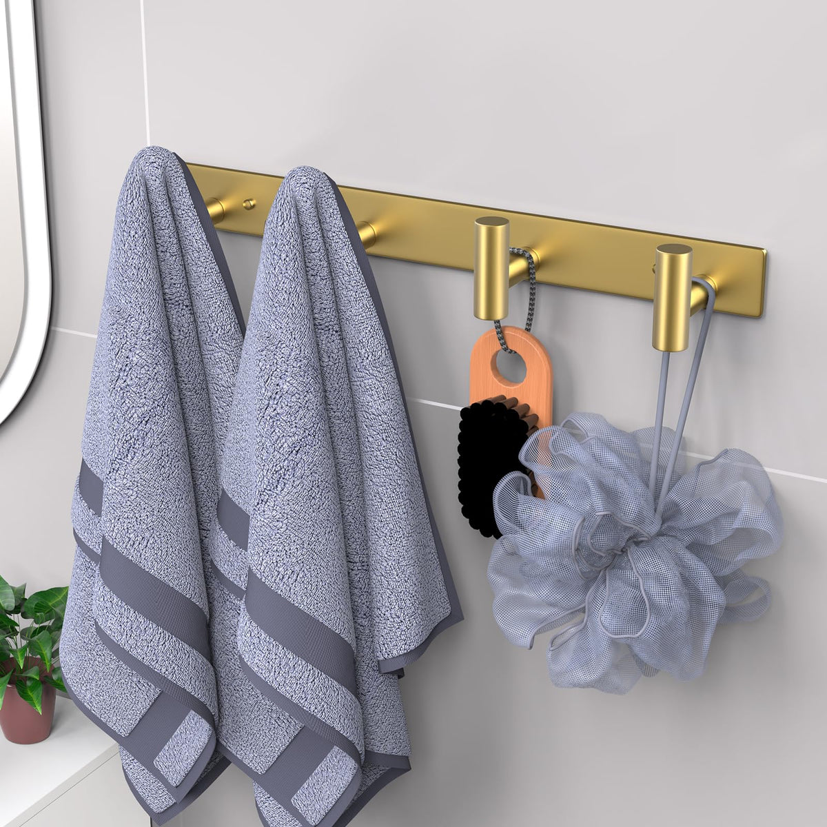 Gold Wall Hook Rail with 4 T Shaped Hooks, 11.8 Inch Stainless Steel