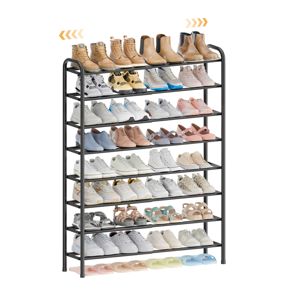 Expandable 8 Tier Metal Shoe Rack, 17.8 to 32.4 Inch Wide, Black