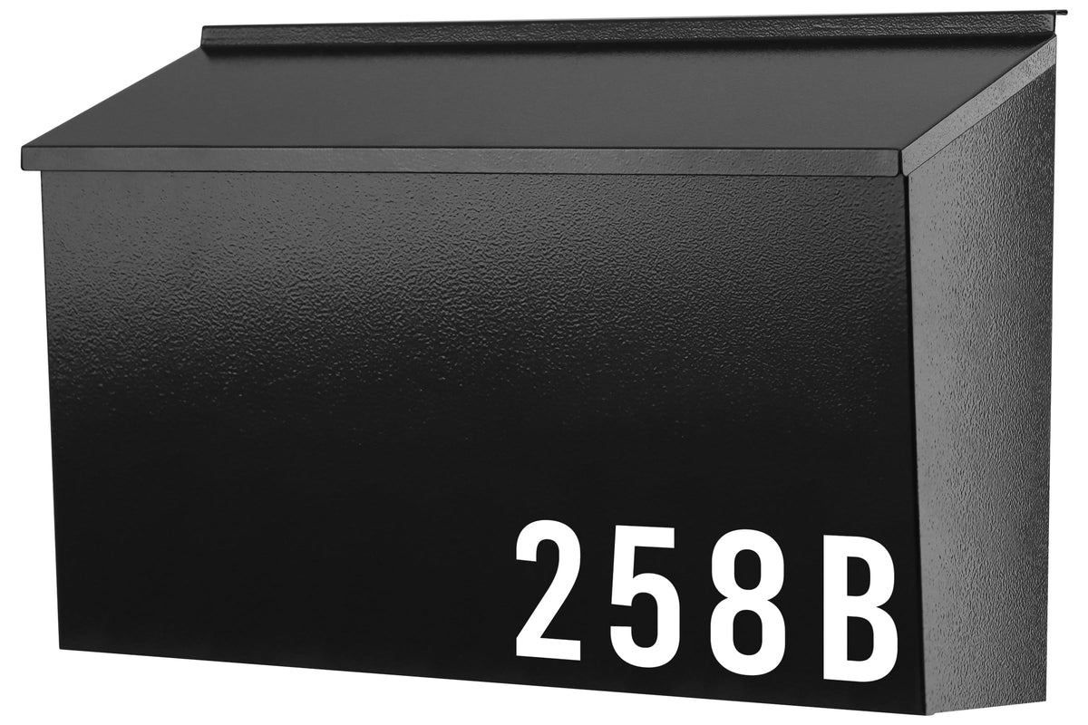 Large Wall Mount Mailbox, Black Galvanized Steel, Top Opening Lid