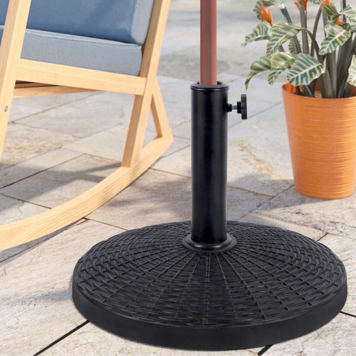 22 lb Patio Umbrella Base, Black Resin, 16.5 Inch Round Stand