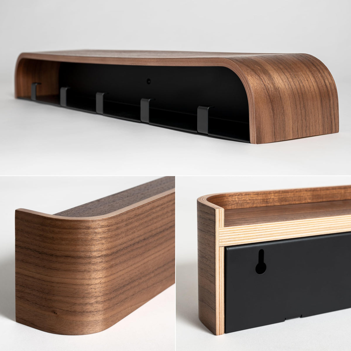 Walnut Veneer Wall Coat Rack with Shelf, 5 Hidden Hooks, 20.7 Inch