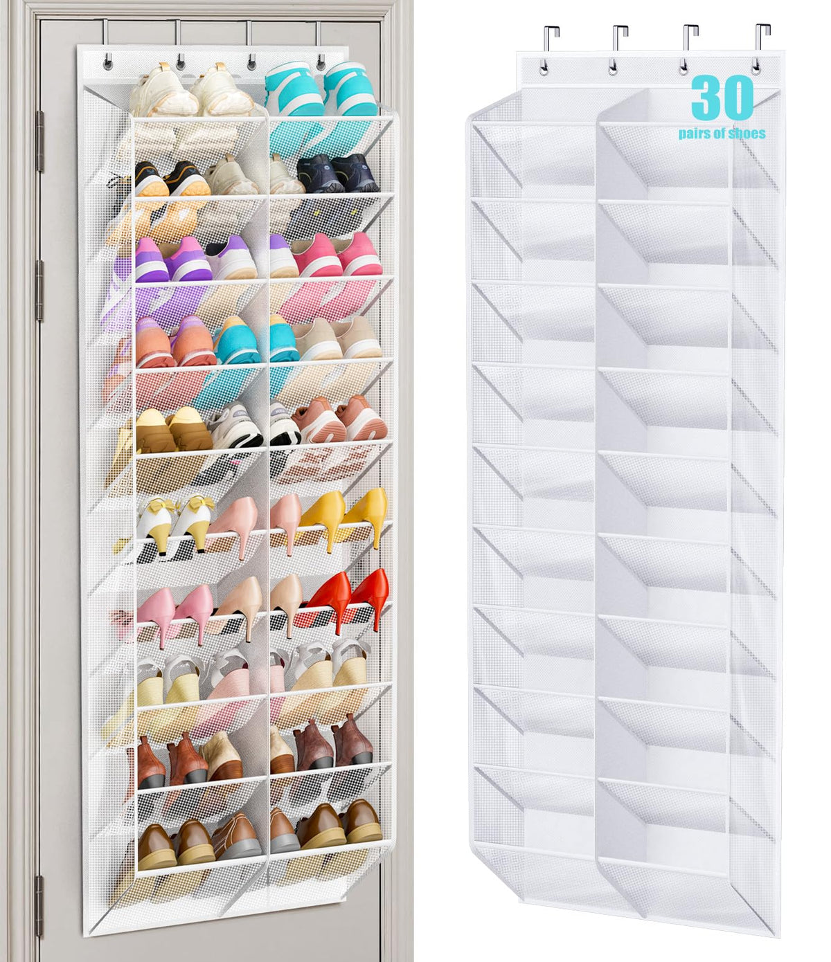 10-Tier Mesh Over the Door Shoe Organizer with Deep Pockets for 20-30 Pairs