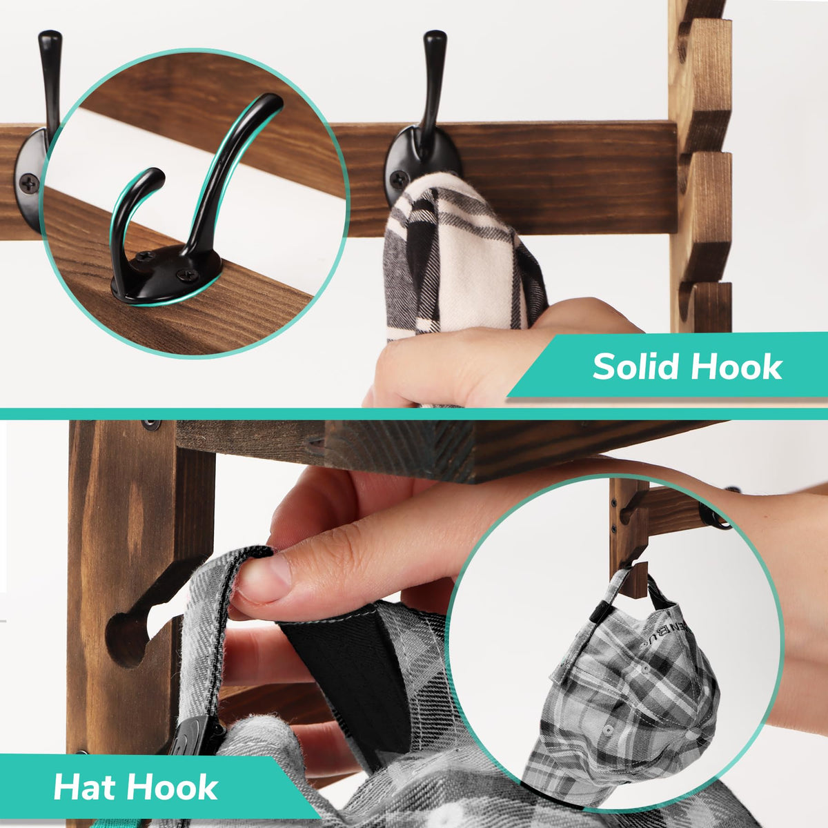 Wall Hooks with Shelf, 28.9 Inch, 5 Dual Hooks, Hat and Glasses Holder