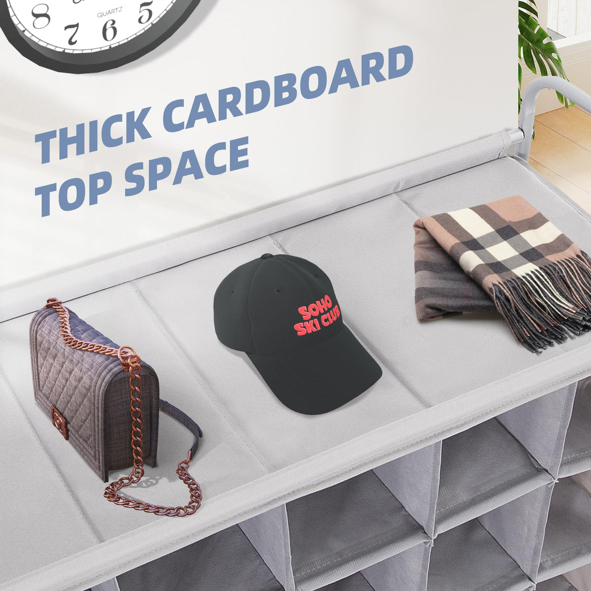 Tall Rolling Shoe Cubby Rack, 40 Cubes, Gray, Lockable Wheels