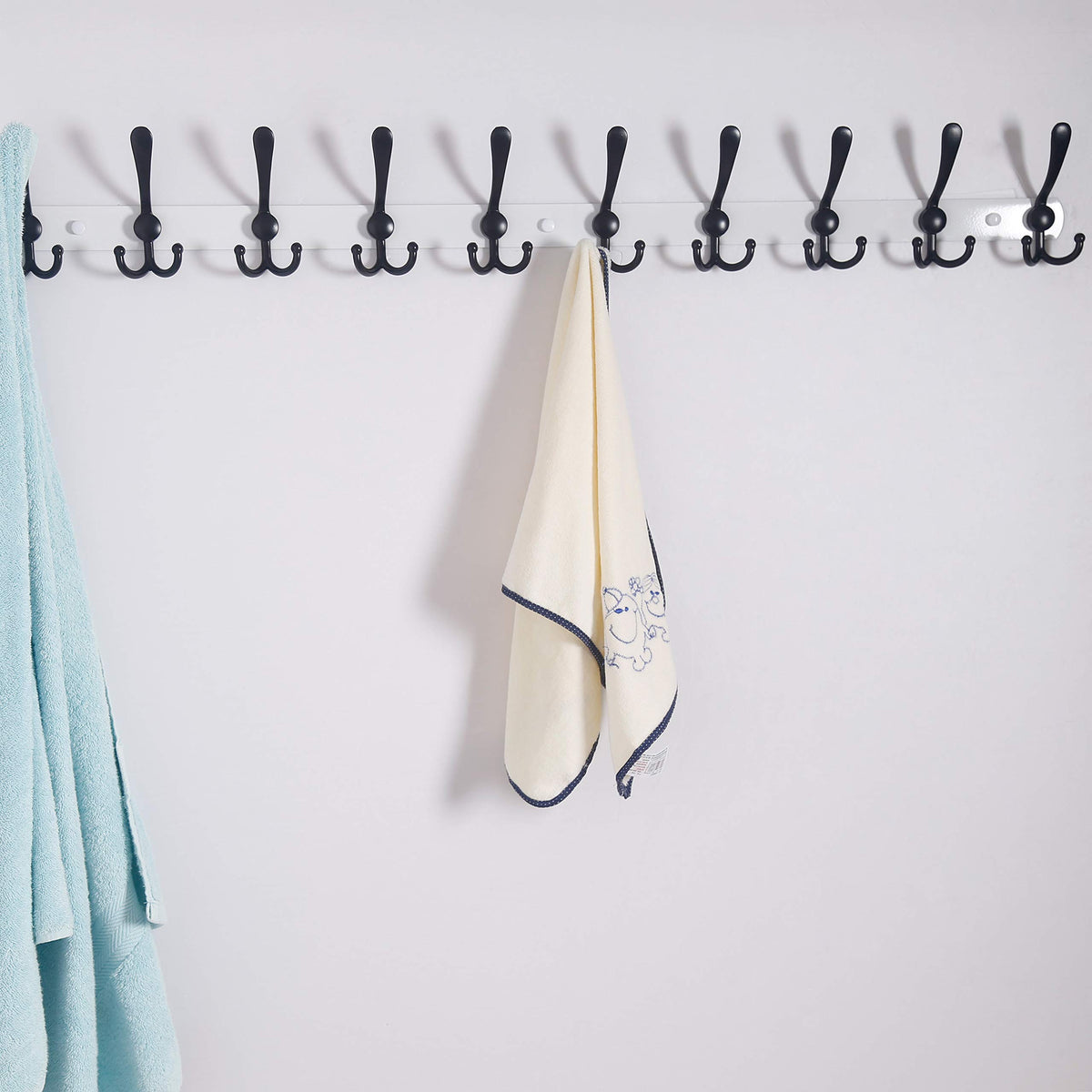 White and Black Coat Rack Rails, 38 Inch, 10 Tri Hooks, 2 Pack