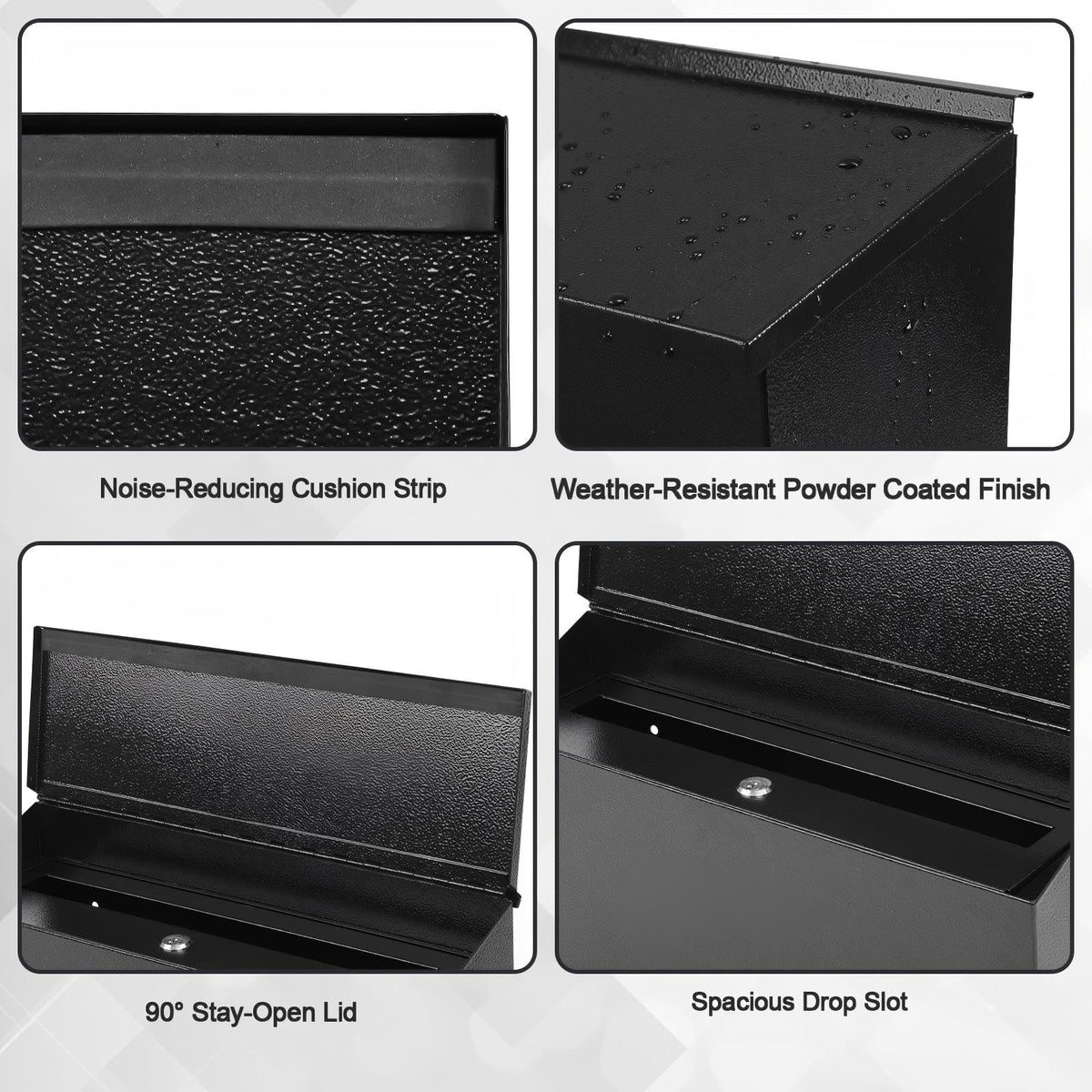 Locking Wall Mount Mailbox, Black, 15.7 Inch with Wide Drop Slot