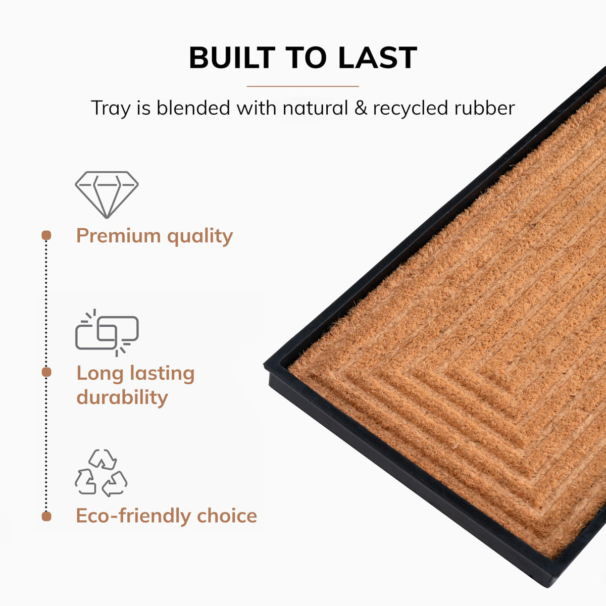 46 Inch Long Rubber Boot Tray, 4 Pairs, Embossed Rectangle Coir Insert