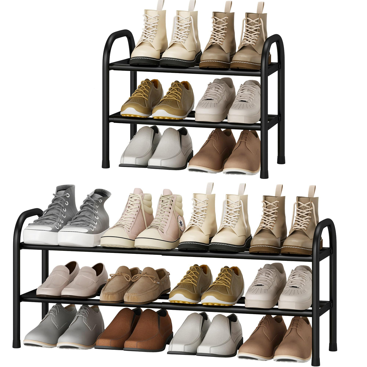 Expandable 2 Tier Metal Shoe Rack, 17.7 to 33.1 Inch Wide, Black