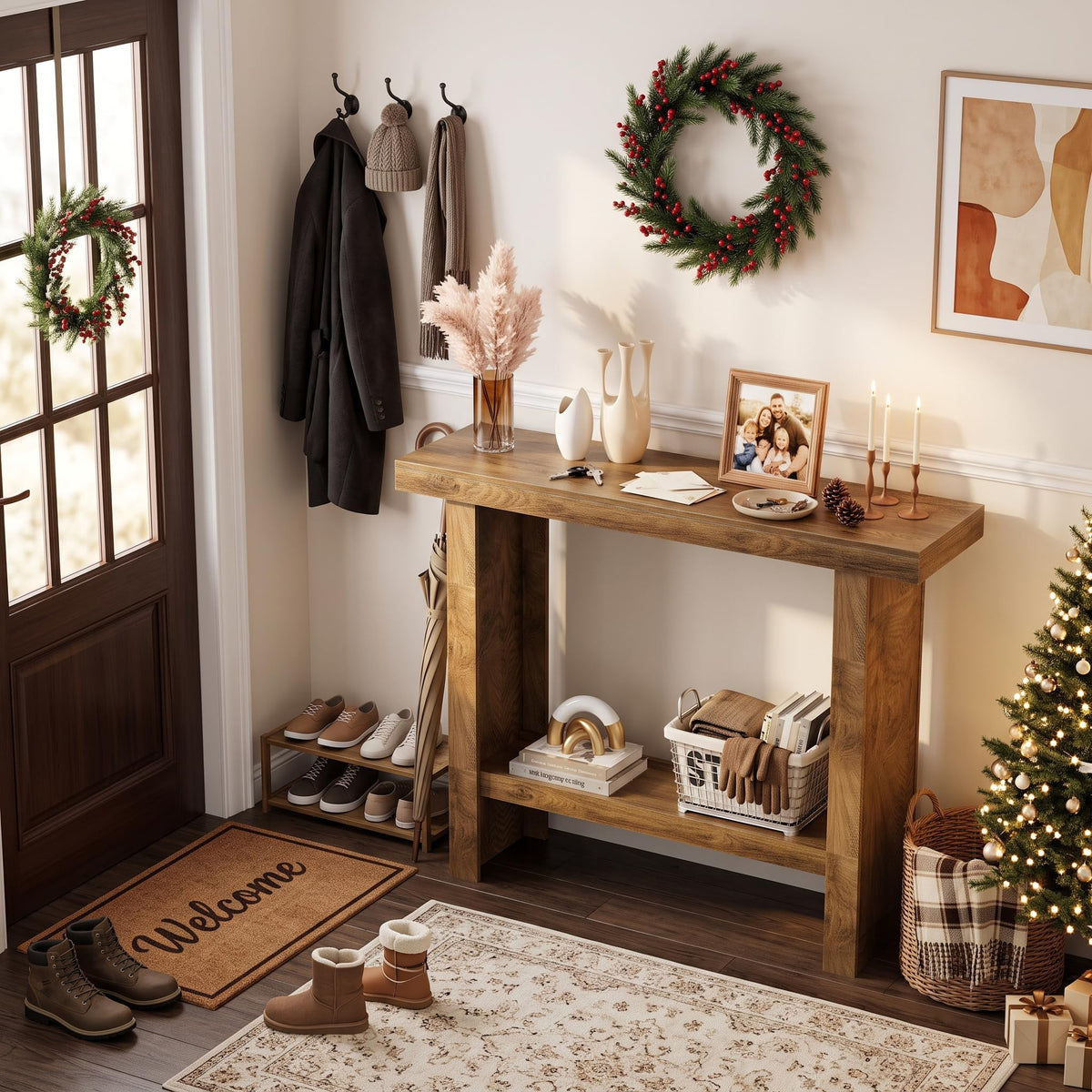 Farmhouse Narrow Console Table, 39.3 Inch, Brown Wood