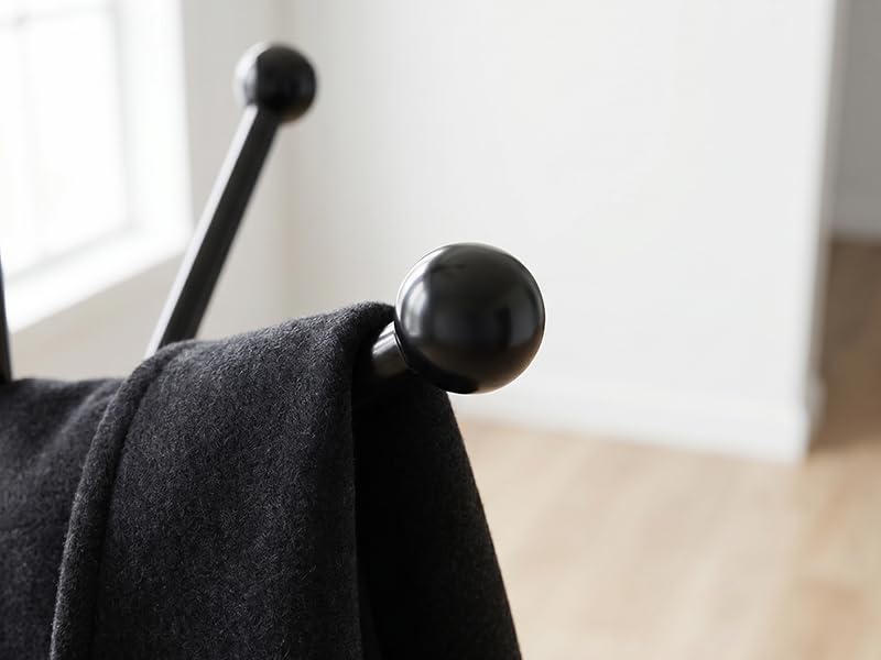 Marble Base Coat Rack with 12 Hooks, 71 Inch, Black Steel