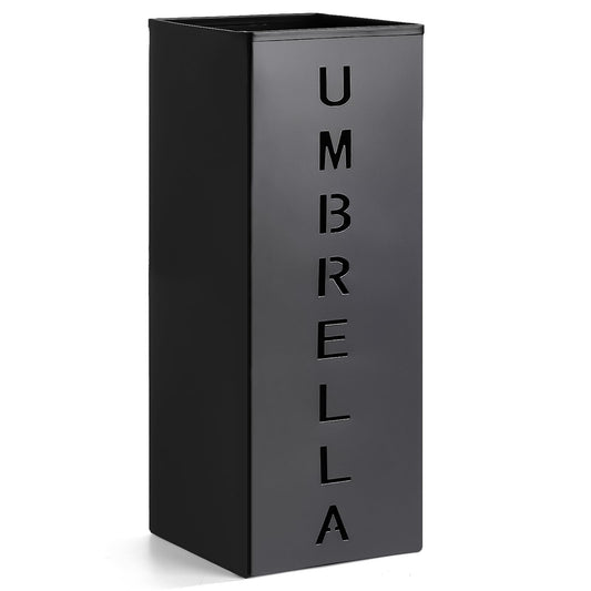 Square Metal Umbrella Stand, 6.3 x 6.3 x 16.5 Inch Freestanding Holder, Black