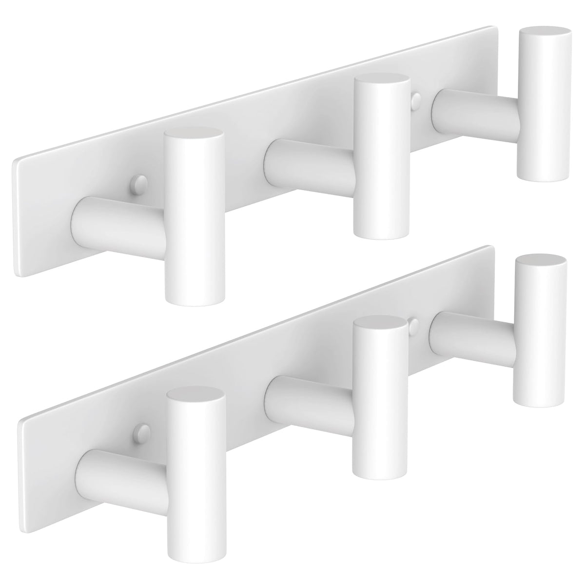 White T Shape Hook Rail, 3 Hooks, Set of 2 Wall Coat Racks