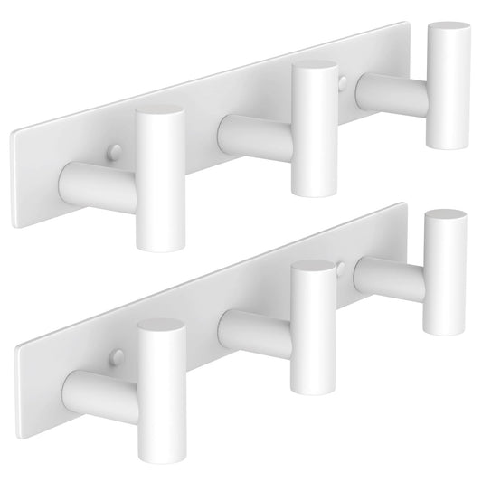 White T Shape Hook Rail, 3 Hooks, Set of 2 Wall Coat Racks