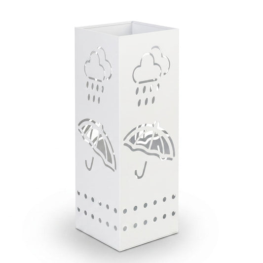 White Square Metal Umbrella Holder, 6 x 6 x 17 Inch, Cut-Out Design