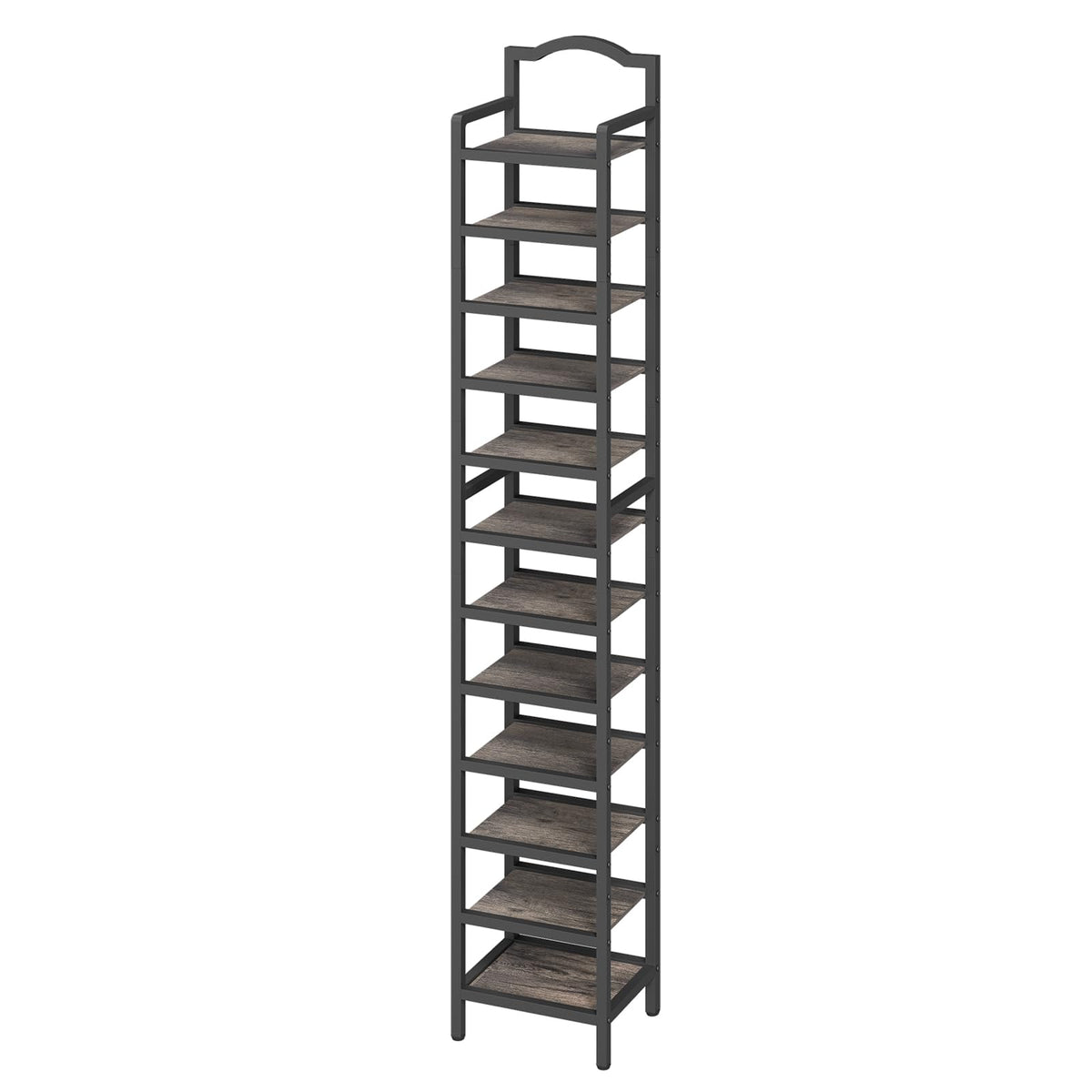 12 Tier Tall Shoe Rack, Vertical Wood Tower, Charcoal Gray and Black