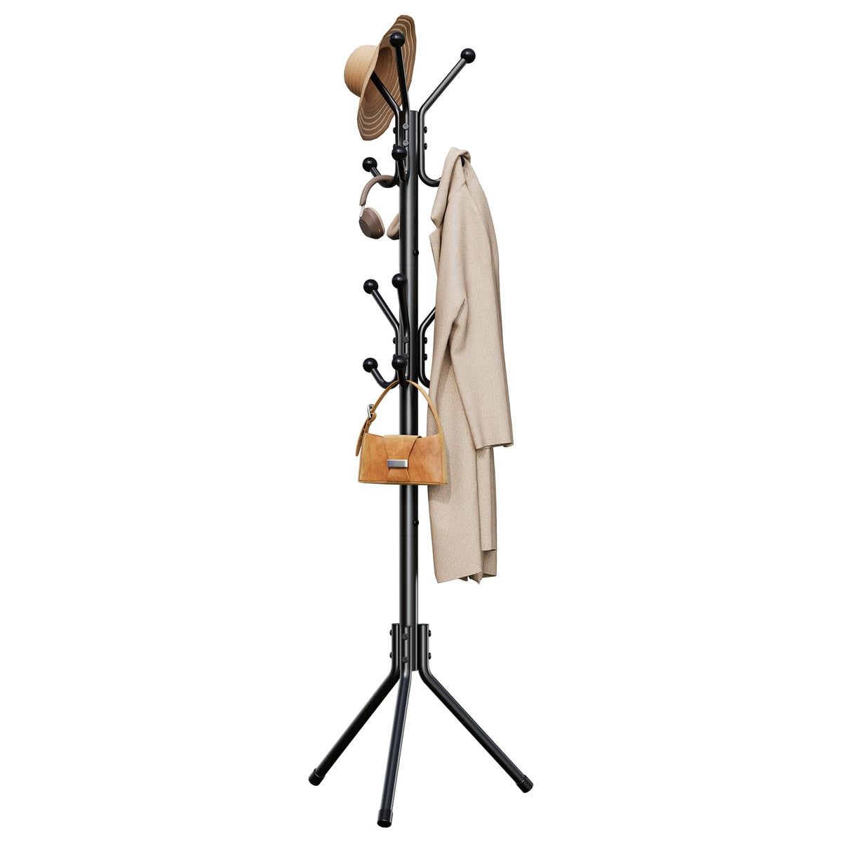 Freestanding Metal Coat Tree with 12 Hooks, Entryway Coat Rack for Coats & Hats