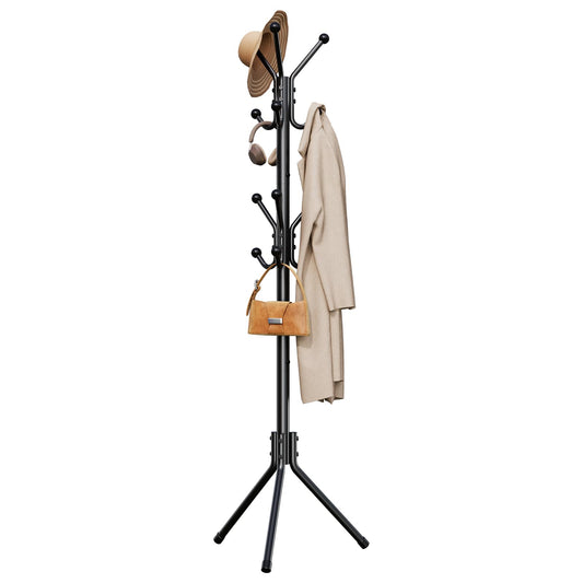 Freestanding Metal Coat Tree with 12 Hooks, Entryway Coat Rack for Coats & Hats