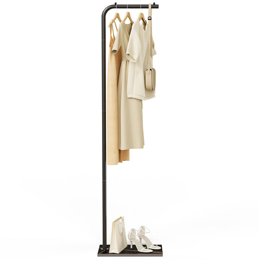L Shaped Coat Stand with Stone Base, 70.8 Inch, Black