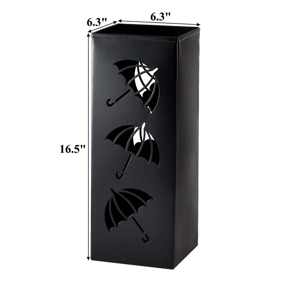 Square Metal Umbrella Stand for Entryway, 6.3 x 6.3 x 16.5 In, Black