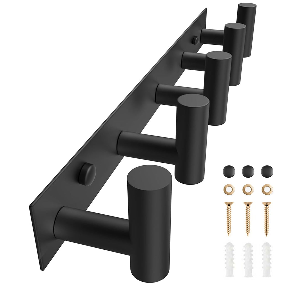 Wall Mounted Coat and Hat Rack with 5 Hooks for Bags, Keys and Towels, Black