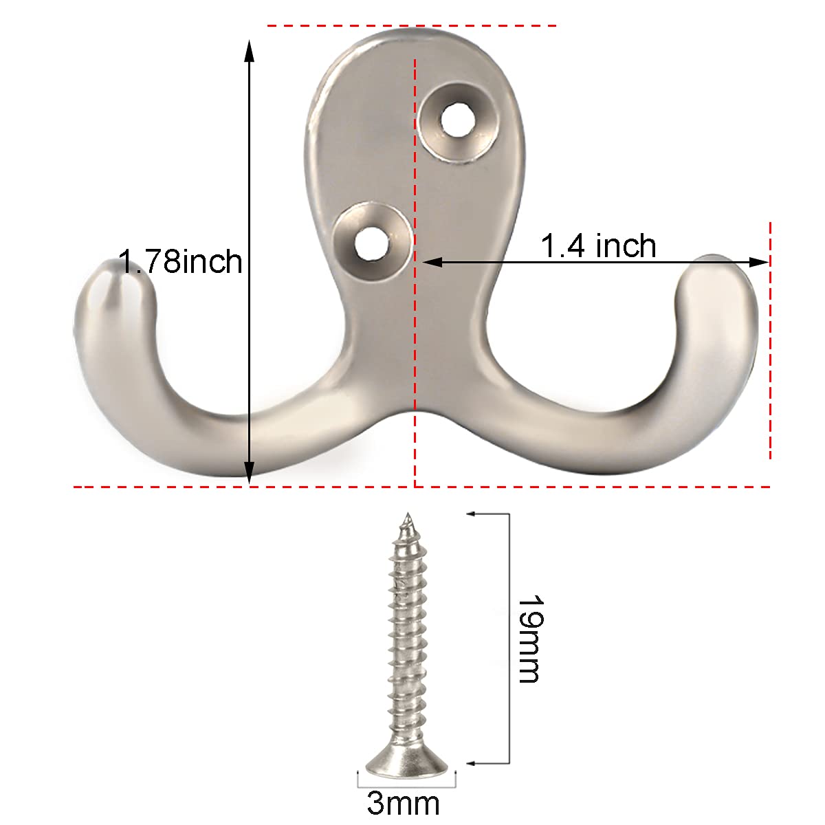 Silver Two Prong Wall Hooks, 28 Pieces