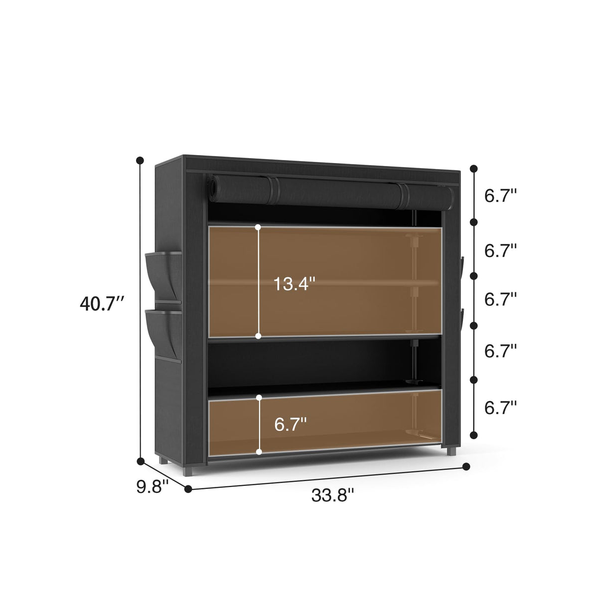 Covered Shoe Rack, 20 to 24 Pairs, 33.8 Inch Wide, Black Metal Frame