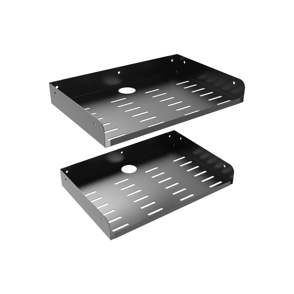 Black Metal Floating Shelves, 12 x 8 Inch, 2 Pack with Cable Hole