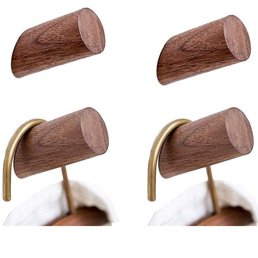 Walnut Wood Wall Pegs, 4 Pack, Single Coat and Towel Hooks
