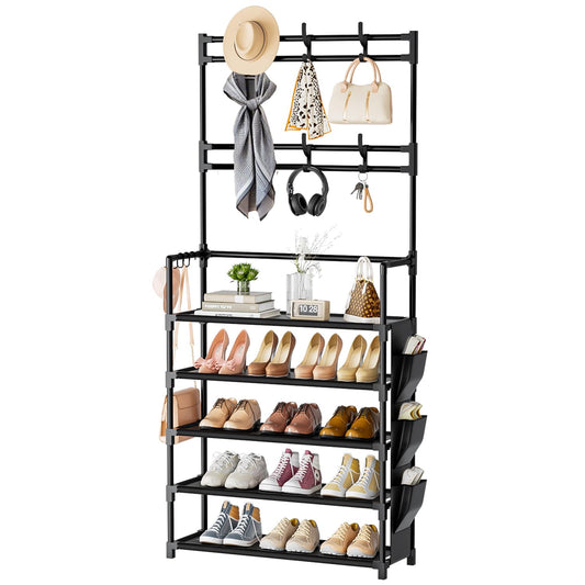 5 Tier Vertical Shoe Rack, Holds 15 to 20 Pairs, Black Metal