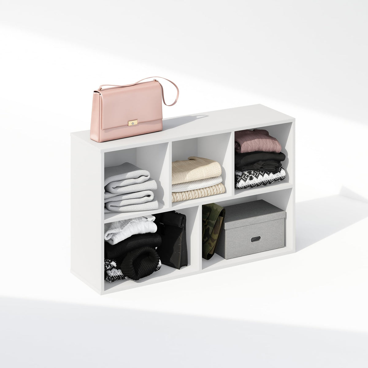 5 Cube Closet Shelf Organizer, White, Reversible Storage Unit